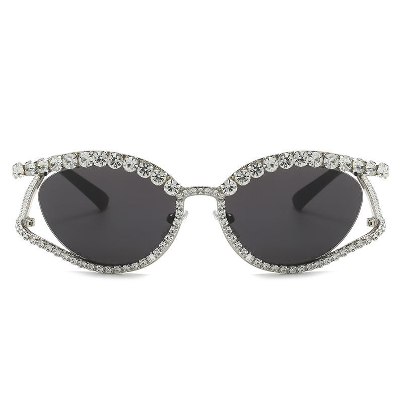 Luxury Small Oval Crystal Cat Eye Shades Sunglasses