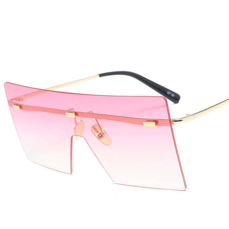 Multicolor Big Square Frame Rimless Sunglasses