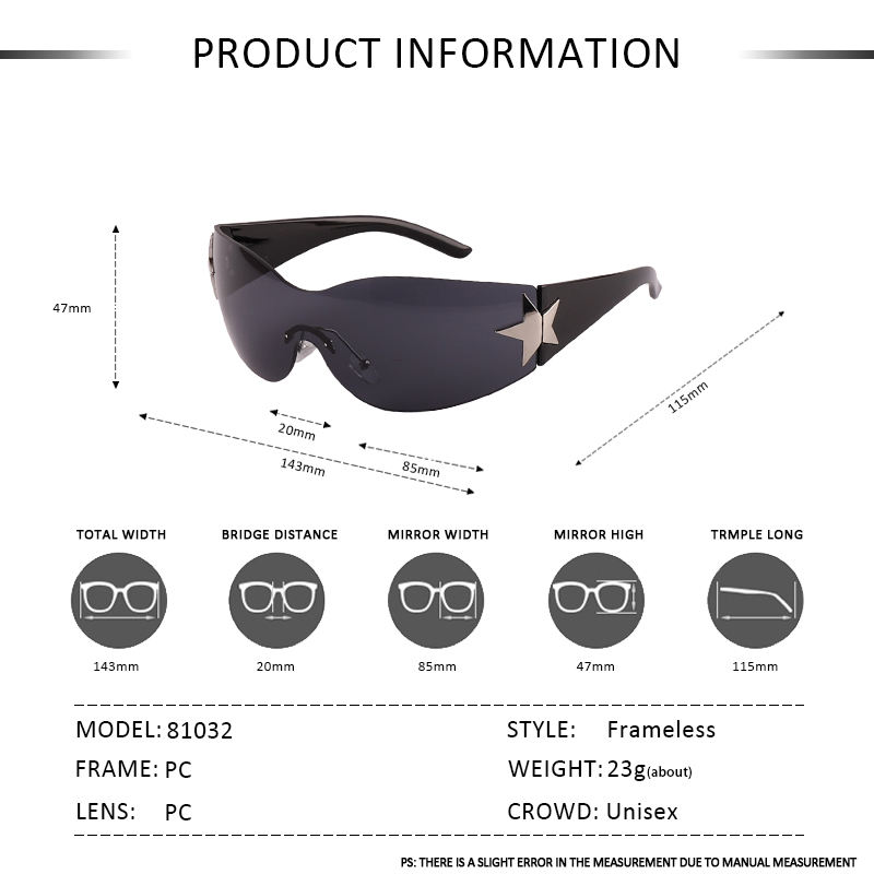 Oversized Shield Five-Pointed Star Decorative Sunglasses