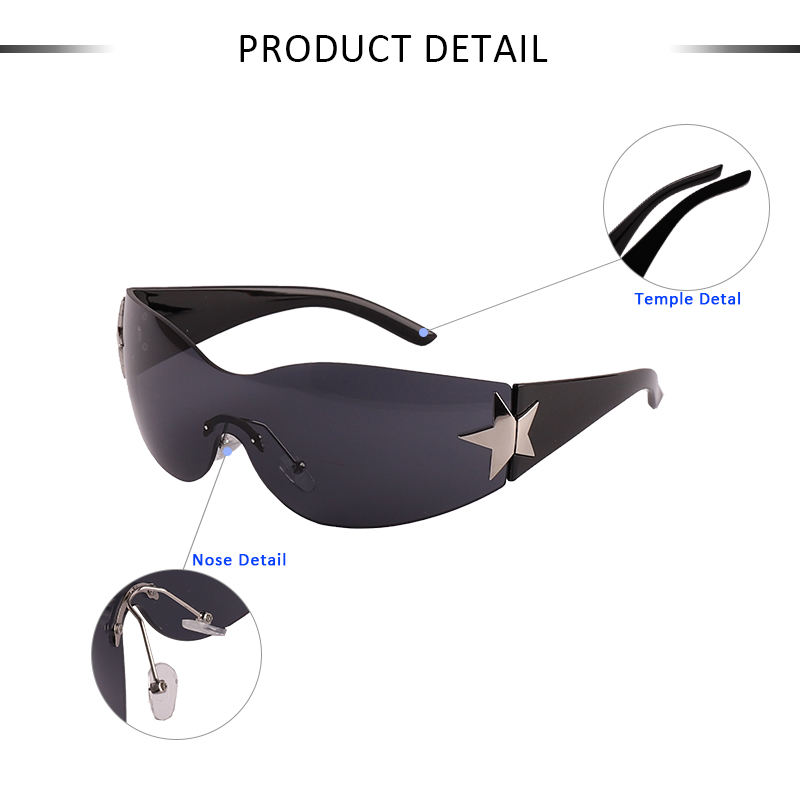 Oversized Shield Five-Pointed Star Decorative Sunglasses