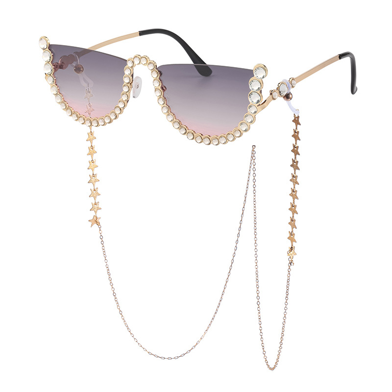 Woman Frameless Diamond Belt Chain Sunglasses