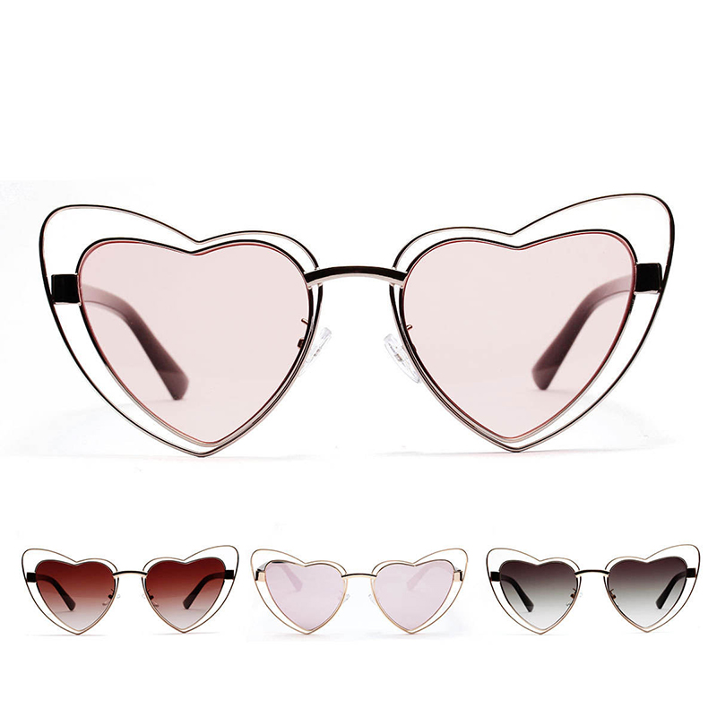 Gradient Heart Shape Hollowed Metal Frame Sunglasses