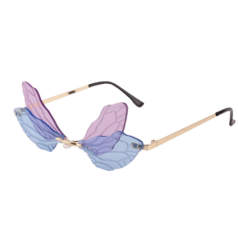 Personality Gradient Butterfly Shape Rimless Sunglasses