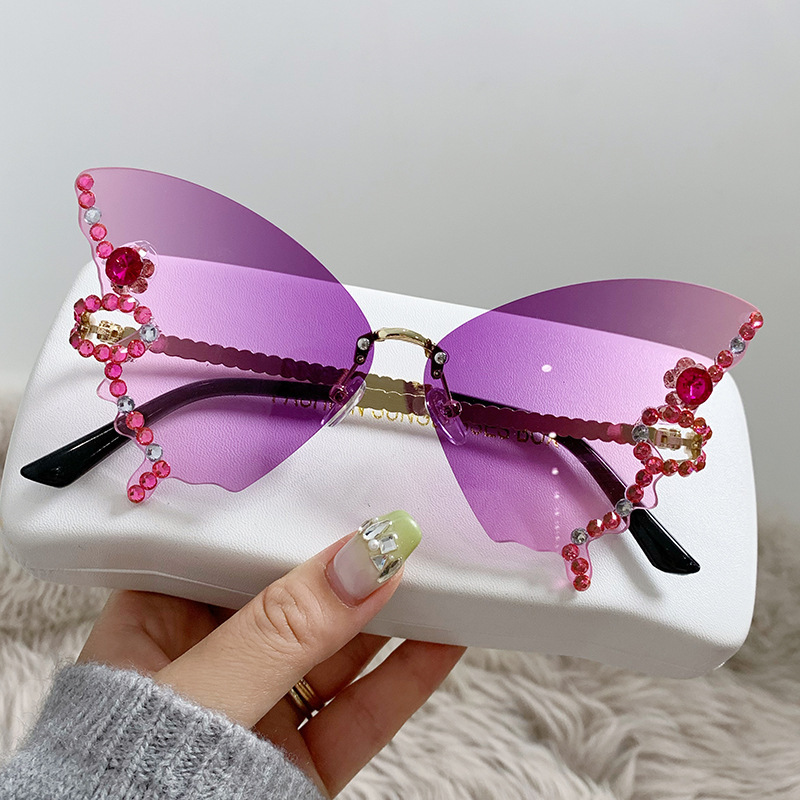 Individually Butterfly Shaped Diamond Rimless Sunglasses