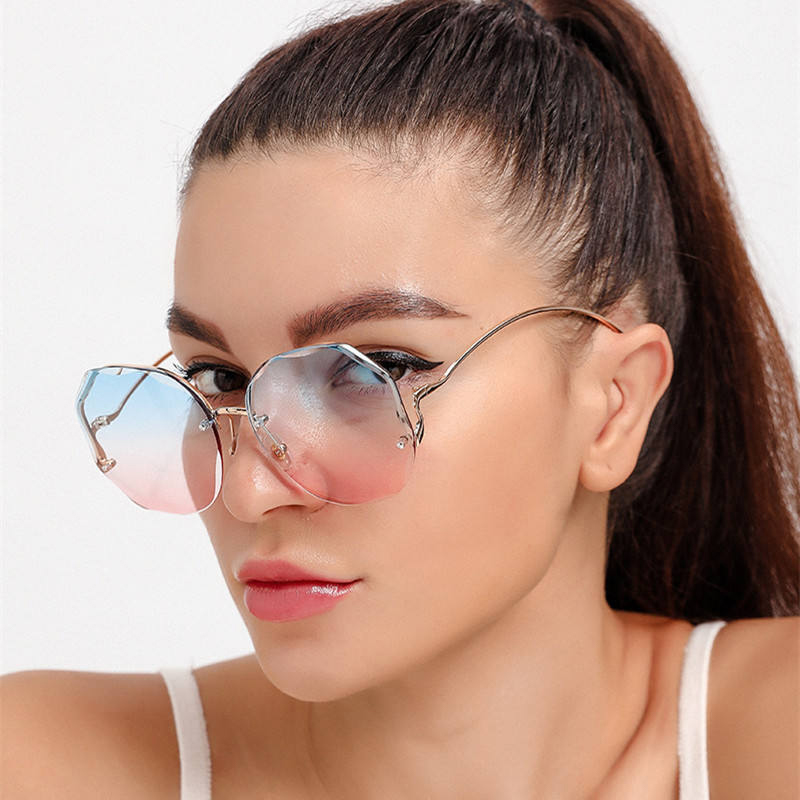 Borderless Cut Edge Sunglasses With Deformable Metal Curved Legs