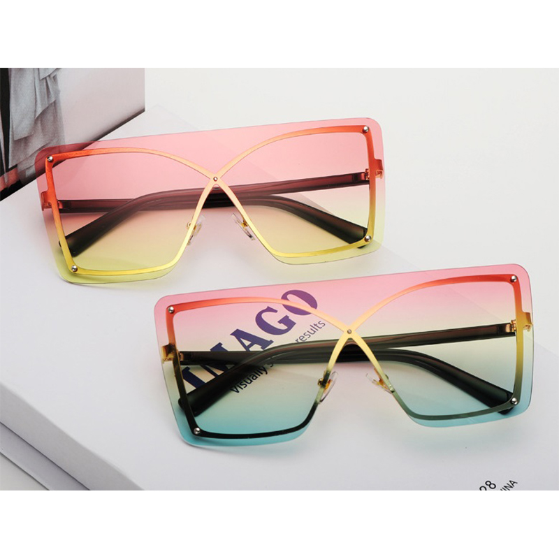 Oversized Gradient Square Metal Big Frame Shades Sunglasses