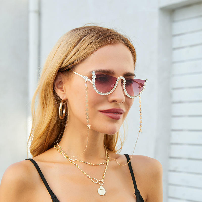 Woman Frameless Diamond Belt Chain Sunglasses