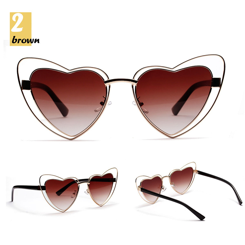 Gradient Heart Shape Hollowed Metal Frame Sunglasses